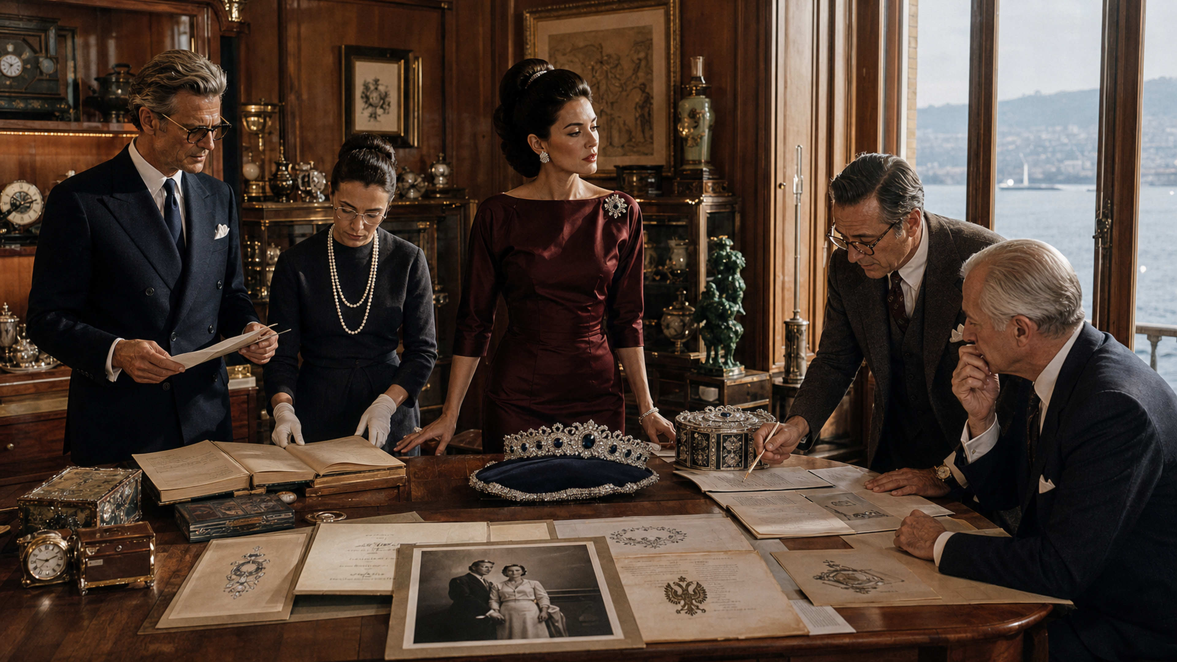 Ein Kreativteam untersucht historische Objekte und Archivmaterial