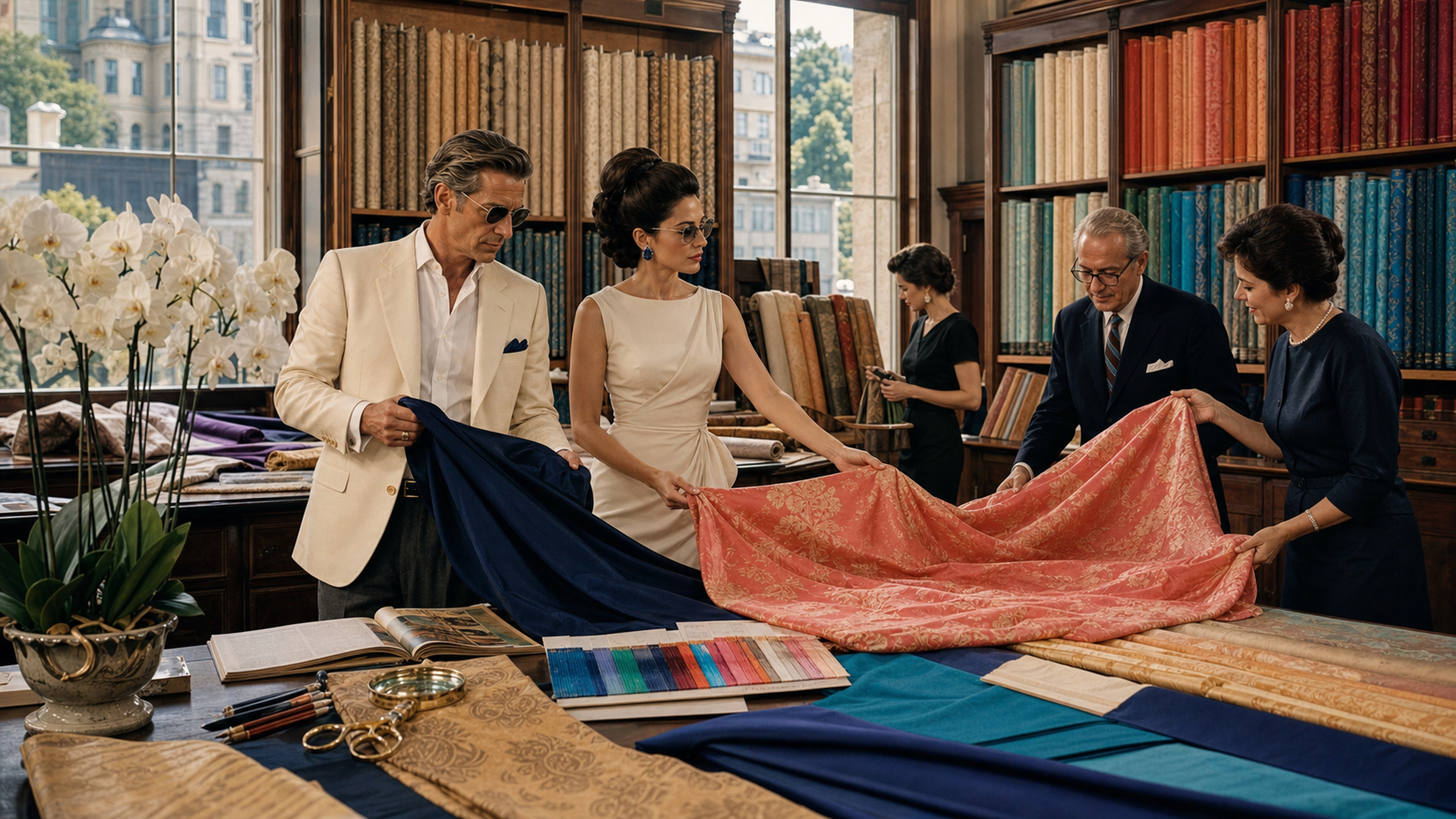 Eine hochwertige Markenwelt entsteht durch Materialien, Farbe und redaktionelle Gestaltung in einem Zürcher Salon
