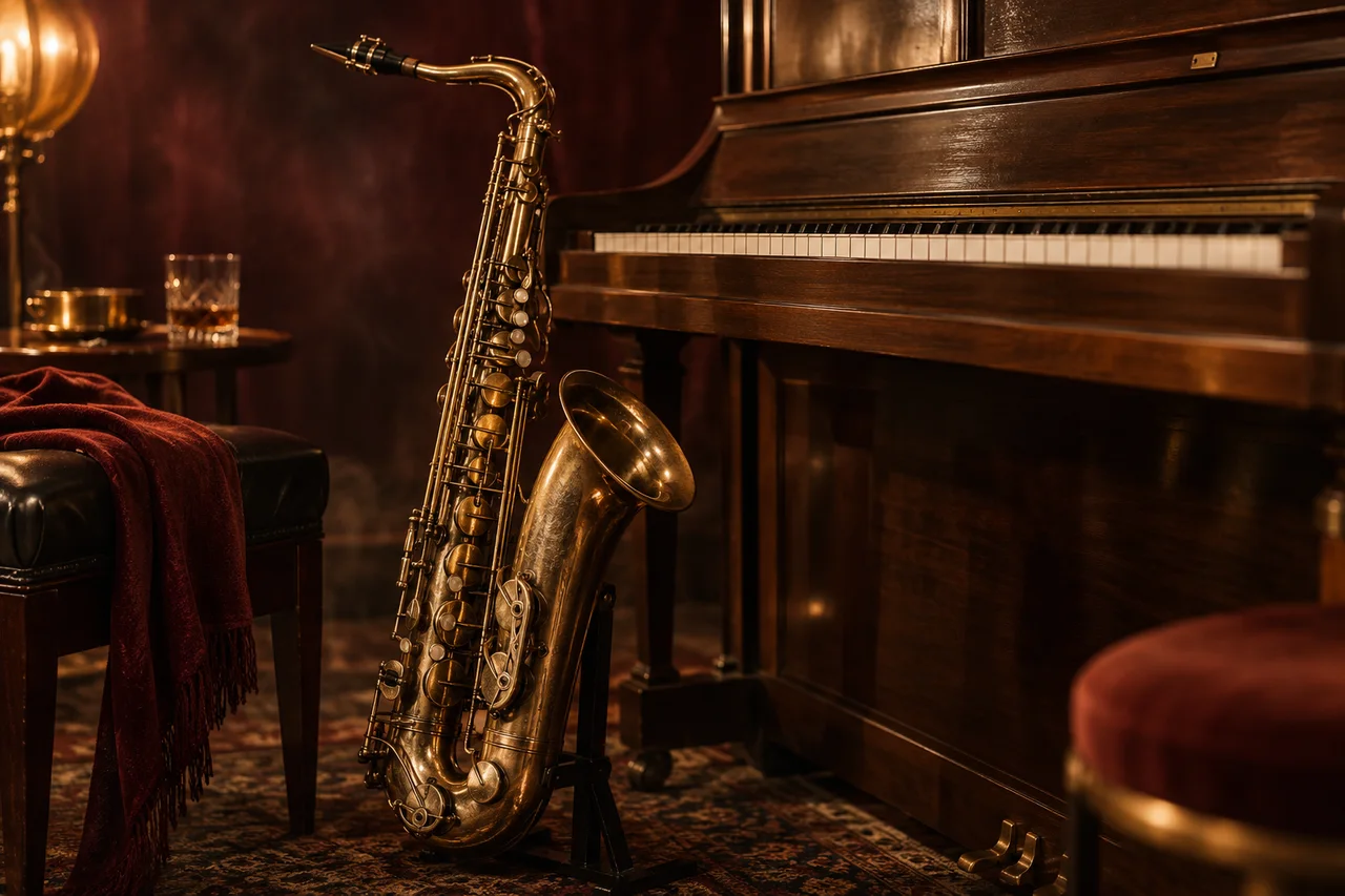 Saxofon im warmen Licht eines Vintage-Studios